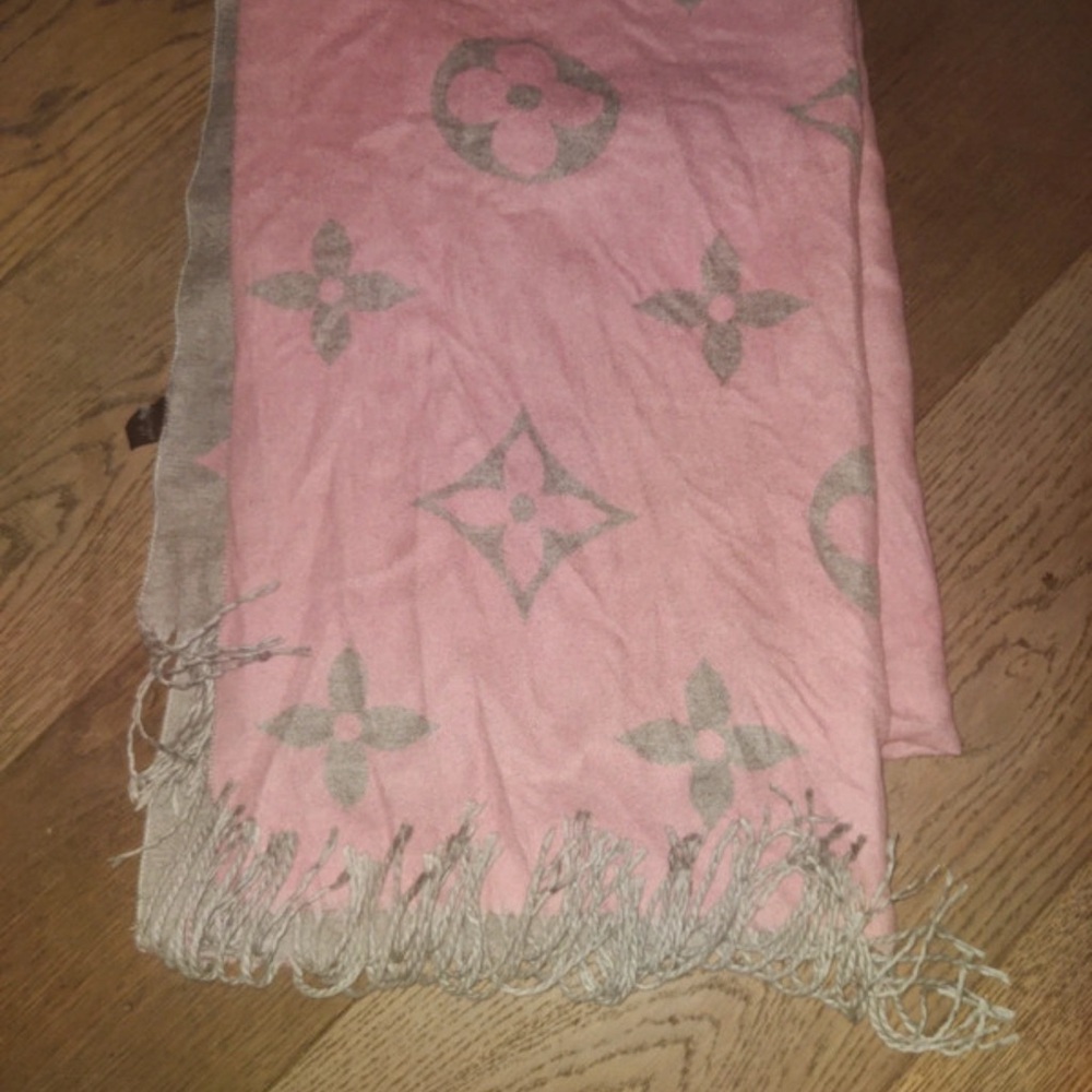 Pink Monogram Fringe Wrap Scarf